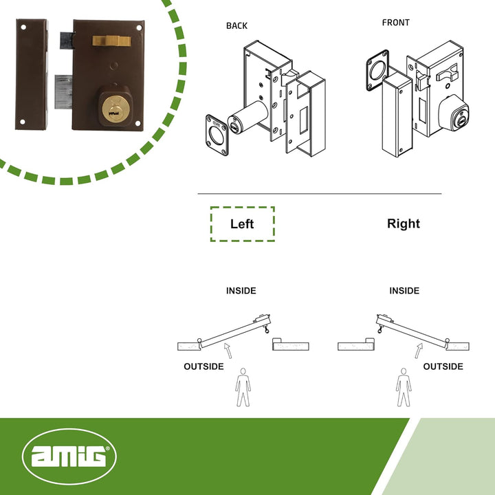 Amig - Überfüllschloss links mit Hebel, Zunge und Griff für Holztüren Mod. 75 | 72 x 112 mm | Sicher