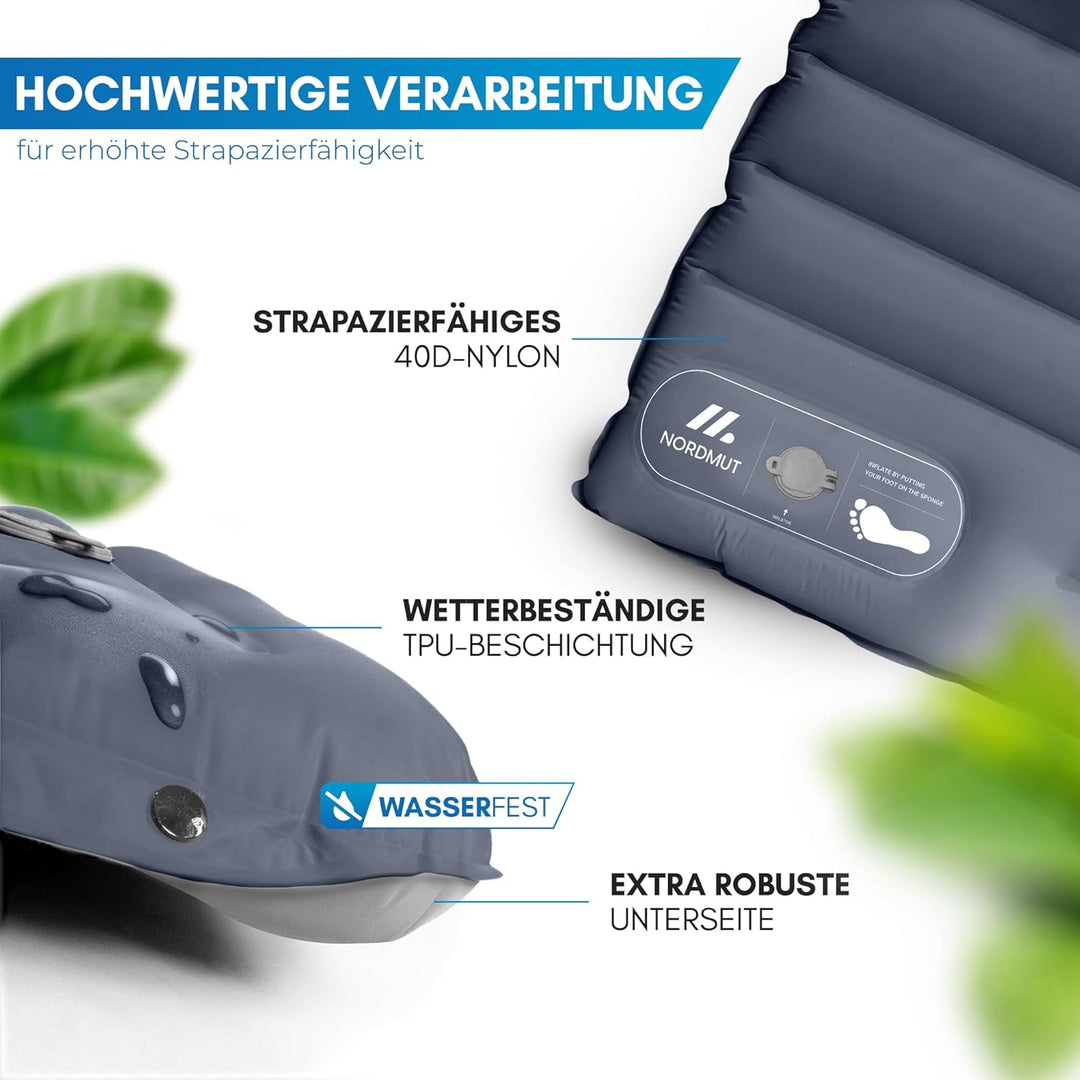 NORDMUT® Isomatte Selbstaufblasend 2 Personen - Outdoor Matratze 10cm Ultra komfortabel - Luftmatrat
