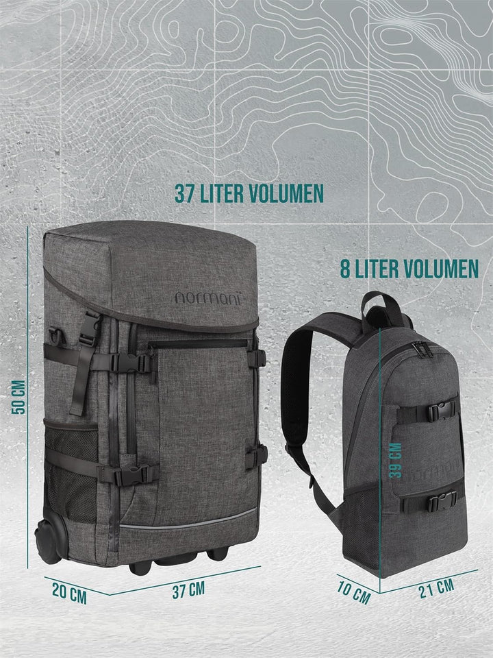 normani Reisetasche mit zusätzlichem Rucksack - Trolley und Rucksack in Einem - 37 L Reisetrolley +
