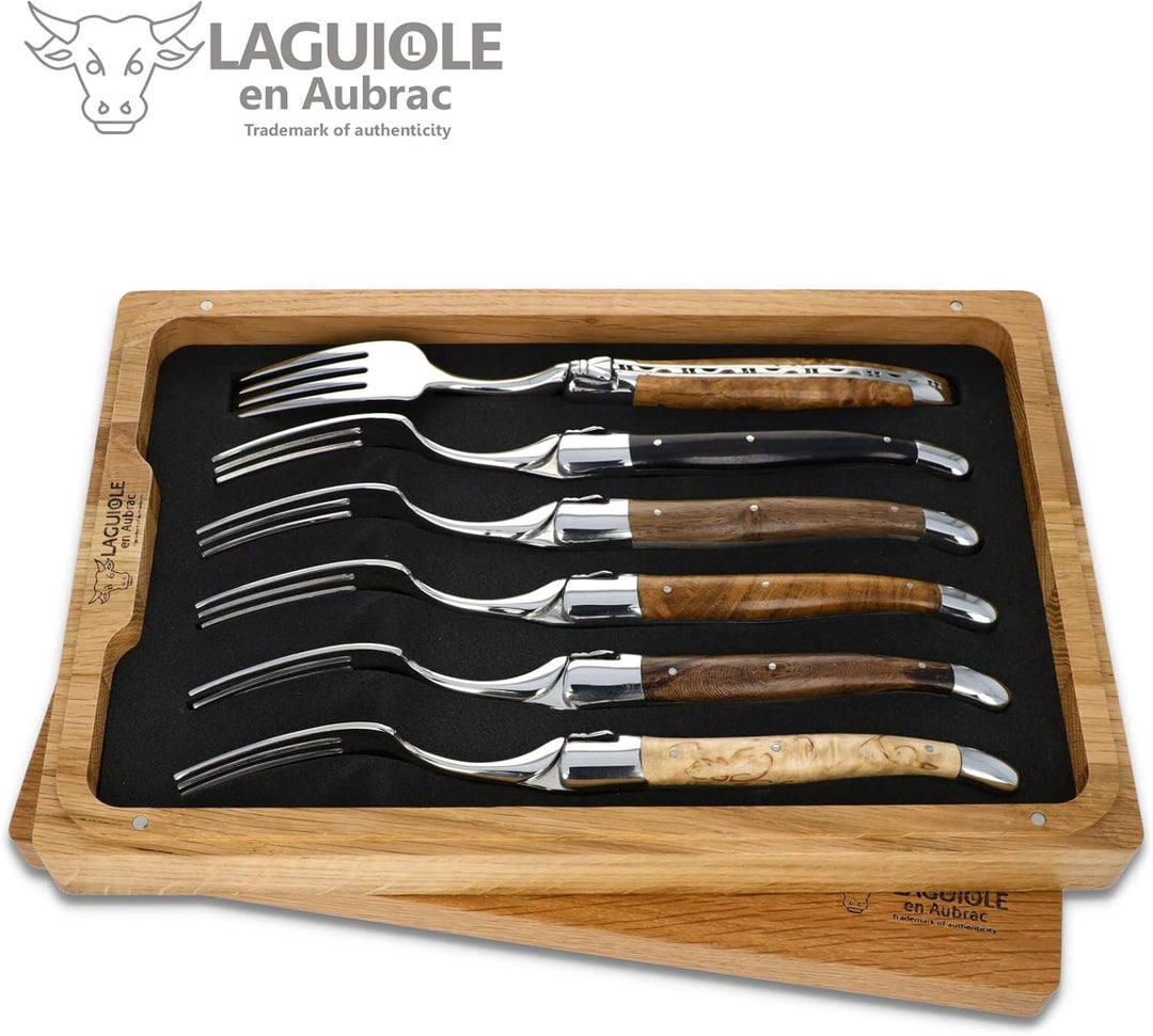 LAGUIOLE en Aubrac 6er Set Gabeln - Gemischte Hölzer Passend zu den Steak-Messern aus Frankreich Sta