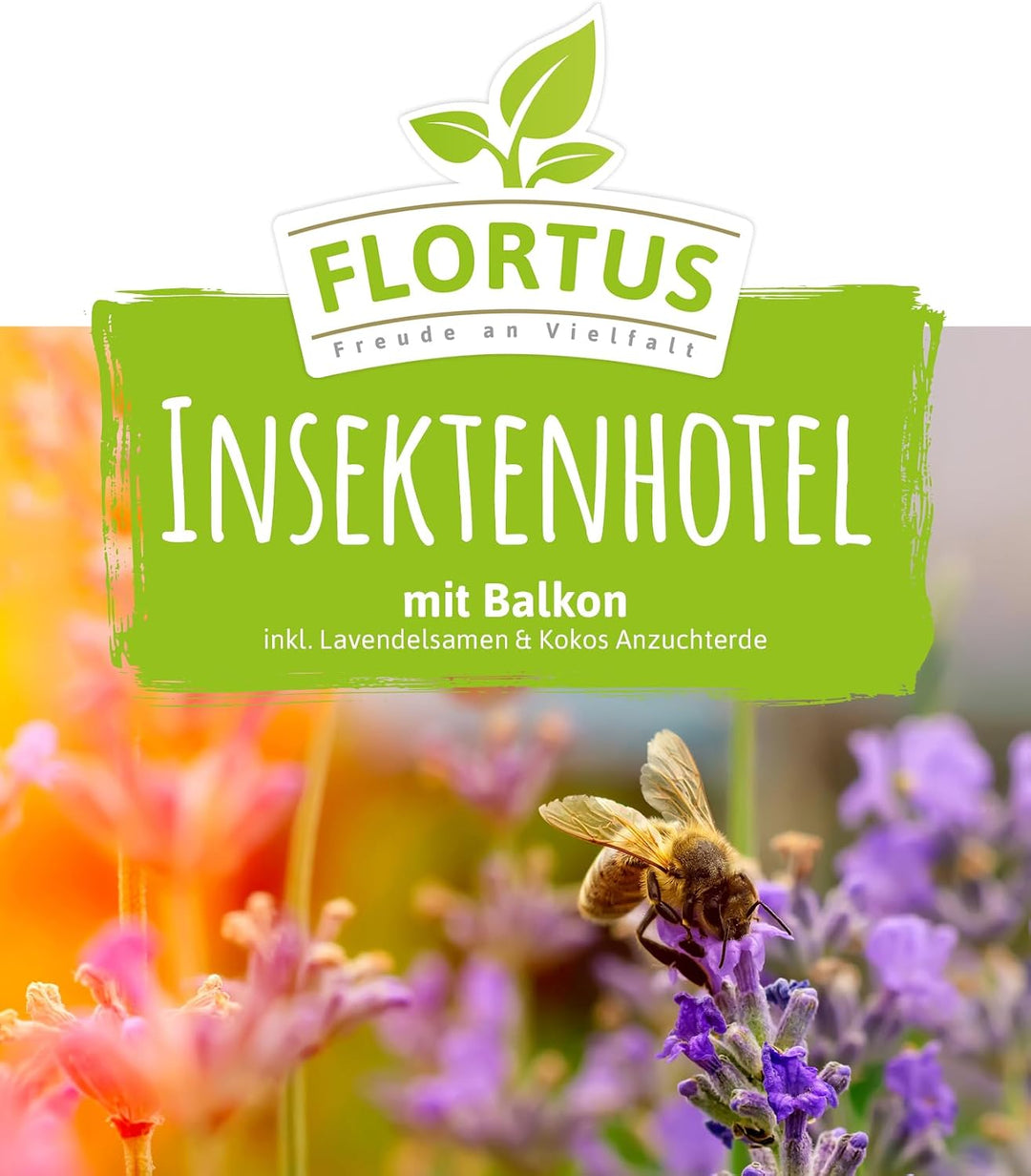 FLORTUS Insektenhotel Lavendel für Bienen &amp; Schmetterlinge | Naturbelasses Insektenhotel gross für G