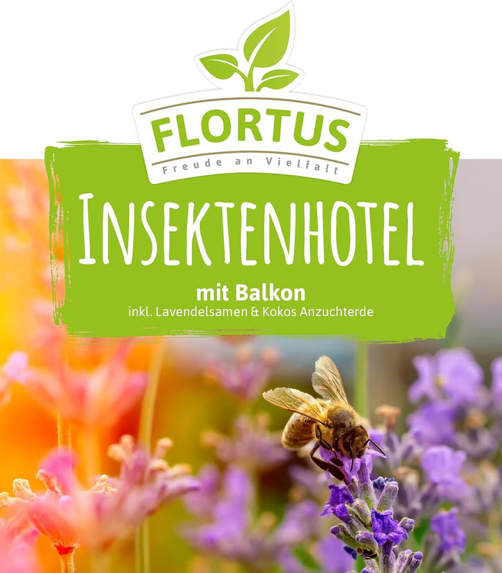 FLORTUS Insektenhotel Lavendel für Bienen &amp; Schmetterlinge | Naturbelasses Insektenhotel gross für G