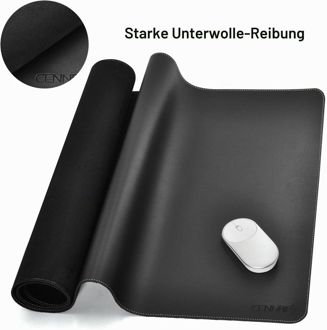 CENNBIE Schreibtischunterlage Leder, 100x50cm extra grosseTischunterlage, erweitertes PU-Leder Mausp