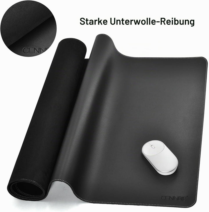 CENNBIE Schreibtischunterlage Leder, 100x50cm extra grosseTischunterlage, erweitertes PU-Leder Mausp