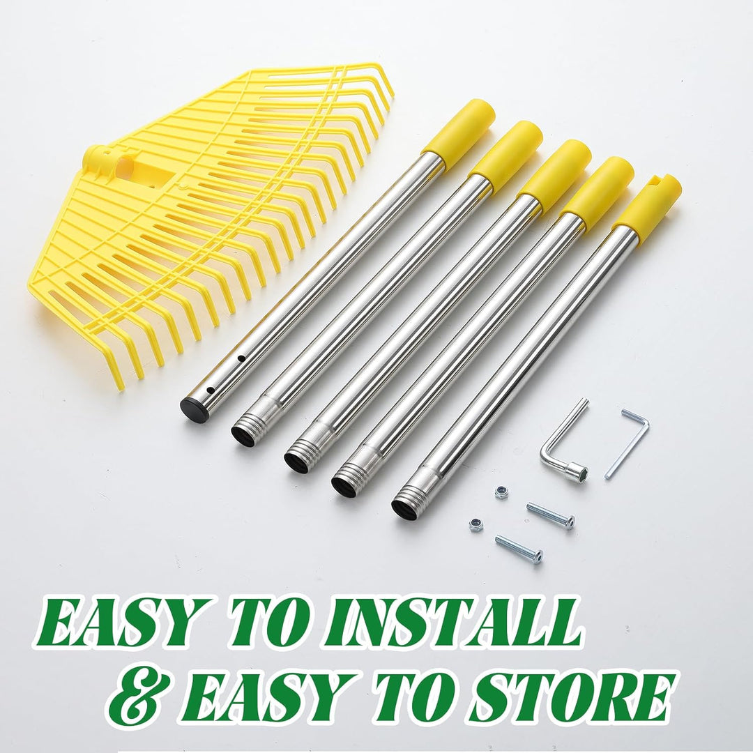Gartenrechen, extrabreiter Laubrechen 42 cm, müheloses Aufräumen, 23 Flexible Zinken für rasenschone