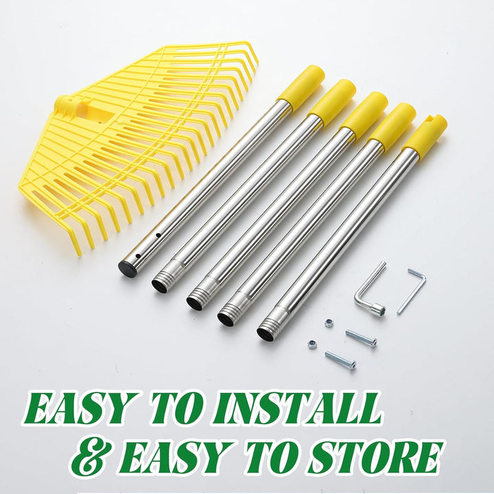 Gartenrechen, extrabreiter Laubrechen 42 cm, müheloses Aufräumen, 23 Flexible Zinken für rasenschone