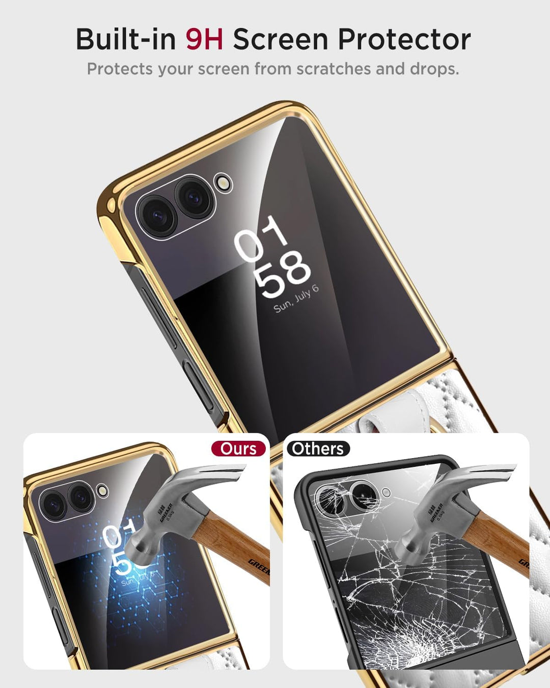Miimall Lederhülle Kompatibel mit Samsung Galaxy Z Flip 7 Hülle mit Ring Ständer & Kameraschutz [Lux