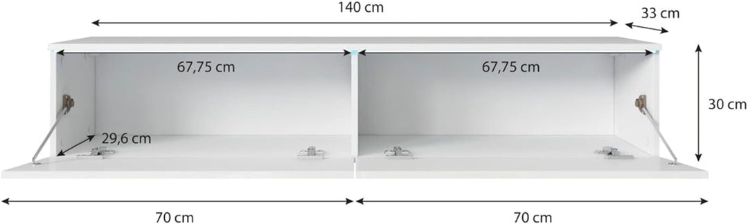 Selsey Kane – TV-Lowboard TV-Schrank hängend/stehend 140 cm (Wotan Eiche Matt/Weiss Hochglanz mit LE