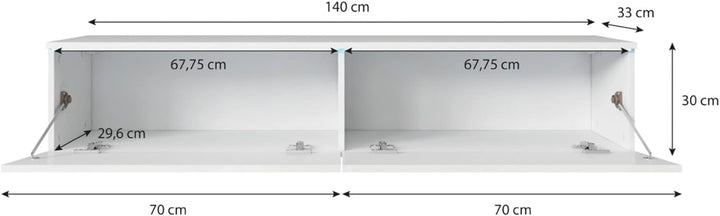 Selsey Kane – TV-Lowboard TV-Schrank hängend/stehend 140 cm (Wotan Eiche Matt/Weiss Hochglanz mit LE