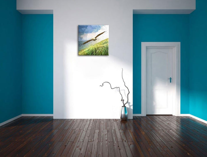 Pixxprint Majestätischer Weisskopfseeadler Pinsel Effekt, Format: 70x70 auf Leinwand, 70x70