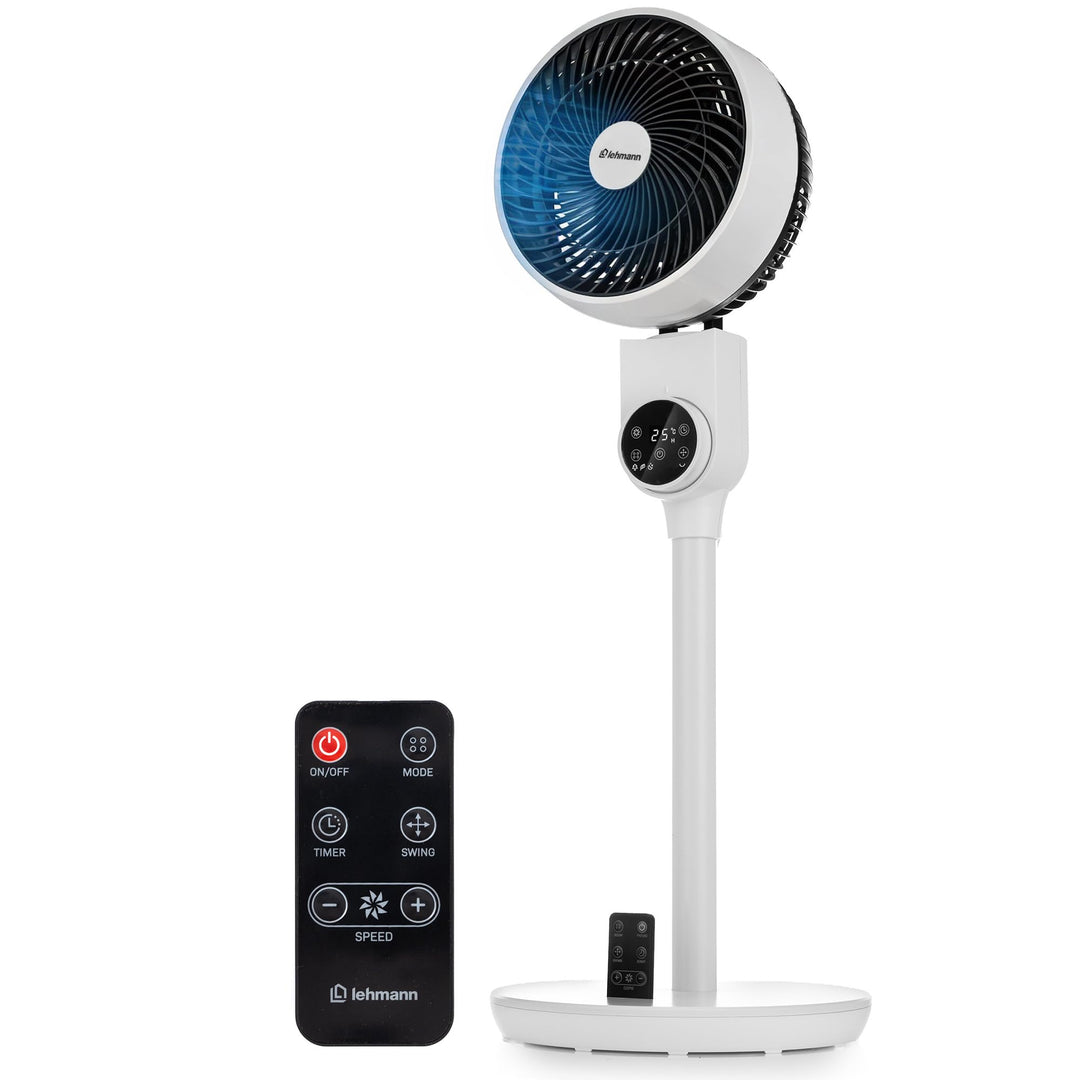 LEHMANN Standventilator, leiser Ventilator mit Schlafmodus & Naturmodus, Timer 12 h, Fernbedienung,