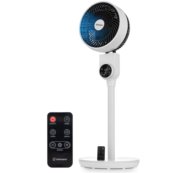 LEHMANN Standventilator, leiser Ventilator mit Schlafmodus & Naturmodus, Timer 12 h, Fernbedienung,