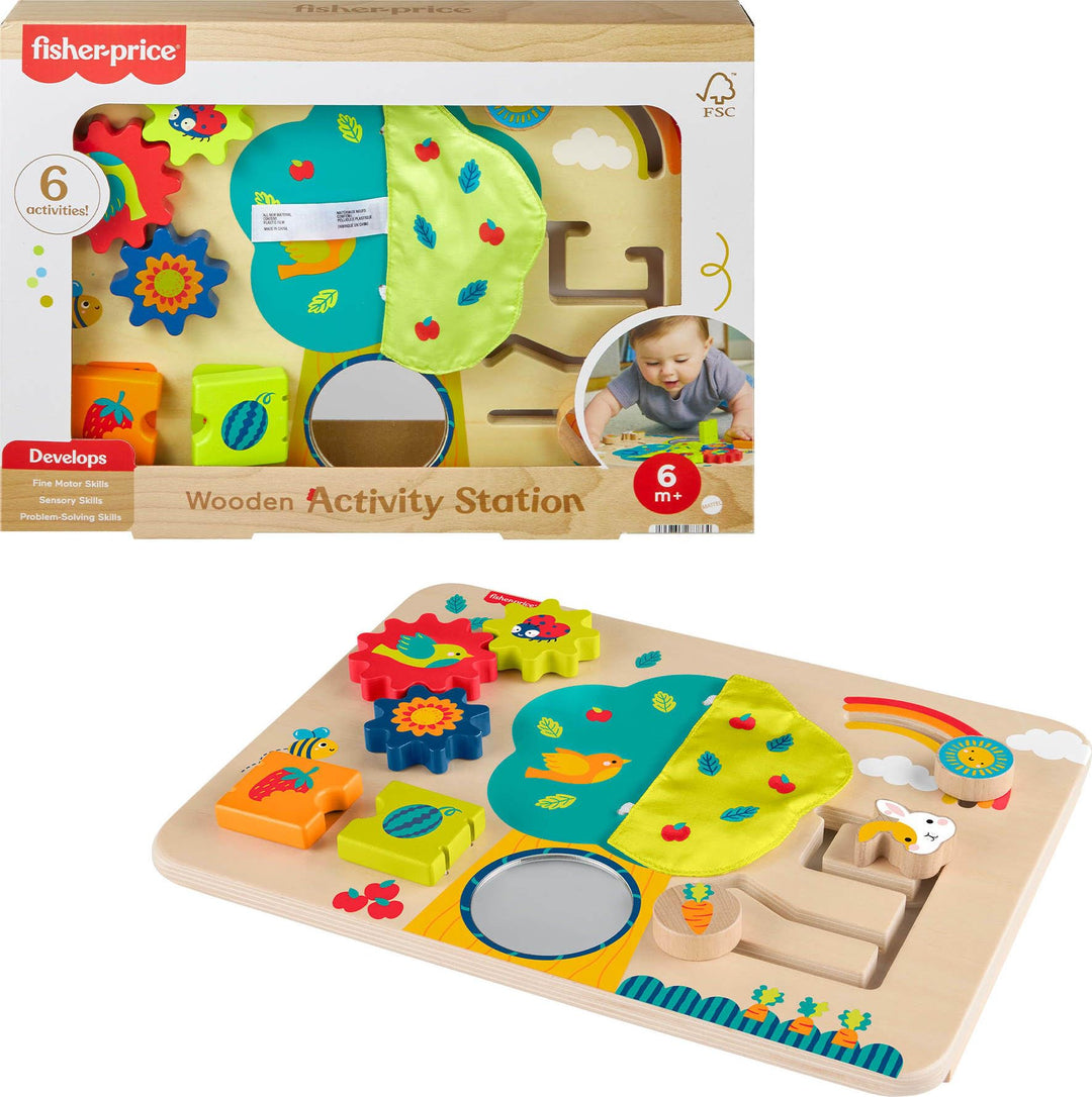 Fisher-Price Spielzeug für Babys, lustiges Spielbrett aus Holz, für Babys ab 6 Monaten