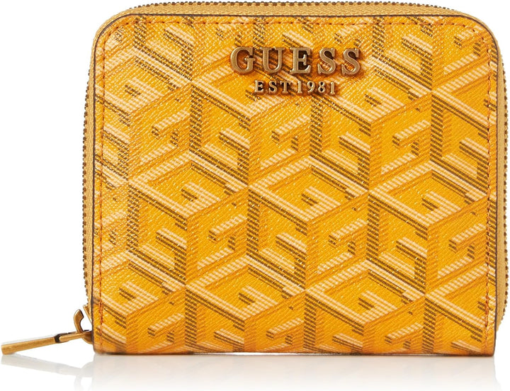 GUESS Damen Laurel SLG Small Zip Around Bag Gelbes Logo, Gelbes Logo