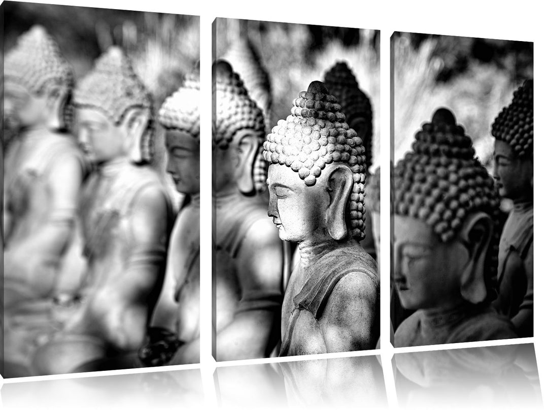 Pixxprint Buddha-Statuen in Einer Reihe / 3-Teilig/Gesamtmass 120cm Leinwandbild bespannt auf Holzra