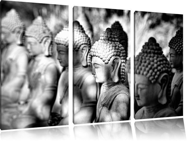 Pixxprint Buddha-Statuen in Einer Reihe / 3-Teilig/Gesamtmass 120cm Leinwandbild bespannt auf Holzra