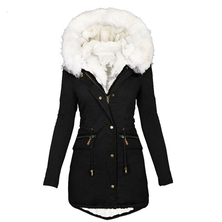 EMATOP Wintermantel Damen Warmer Lang Jacke Baumwolle Einfarbig Wanderjacke mit Kapuze Wintermantel
