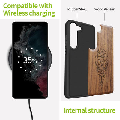 Carveit Handyhülle für Galaxy S23 Case [Holz und TPU Silikon Hybrid hülle] Stossfeste Stossstange ha