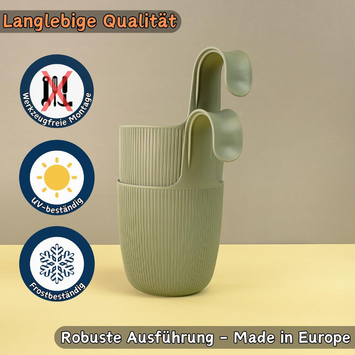 ENGELLAND 6 x Blumentopf zum Hängen, integriertes Drainagesystem, Farbe: Anthrazit, Ø 15 cm, Pflanzt