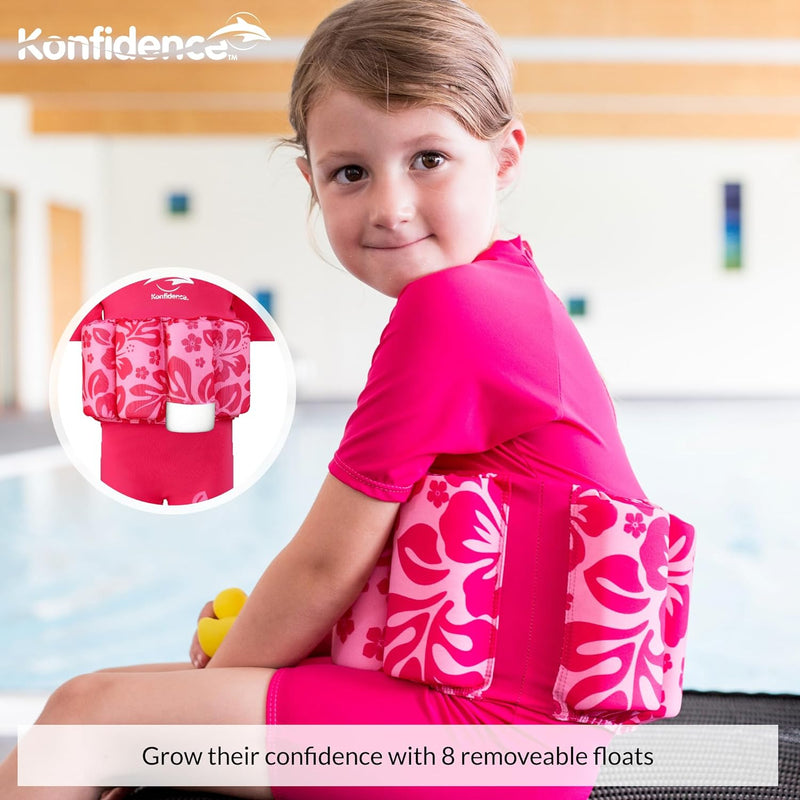 Konfidence Unisex Kinder T-Shirt Style Schwimmanzug, 4-5 Jahre, Rosa/Hibiskus 2-3 Jahre Rosa - Pink/