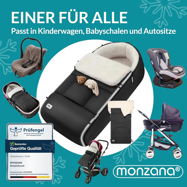 MONZANA® Fusssack für Kinderwagen Baby Winter mit Reflektoren Reissverschluss Waschbar Buggy Babysch