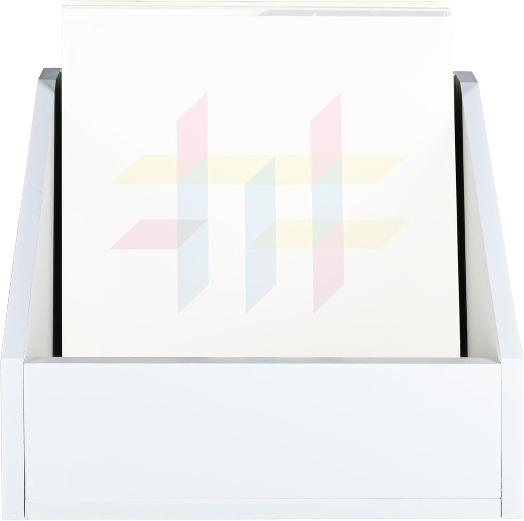 Music Store Vinyl Container 110, Weiss, Stabiler MDF-Holz LP Aufbewahrung, Kapazität bis zu 110 Viny