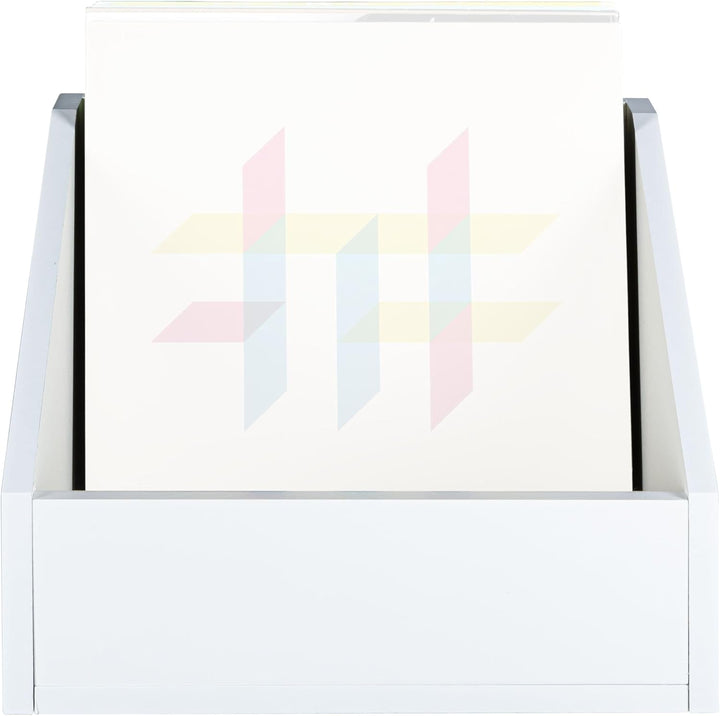 Music Store Vinyl Container 110, Weiss, Stabiler MDF-Holz LP Aufbewahrung, Kapazität bis zu 110 Viny