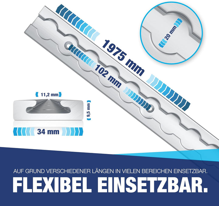 NTG 2 x 2 m Alu Airlineschiene Zurrschiene | eckig | mit Bohrungen 2m | 1975mm | Ladungssicherung fü