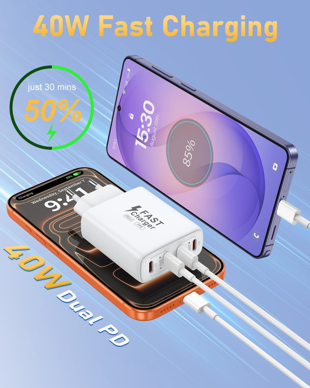 2er Pack 40W Ladegerät USB C Mehrfach, 4 Port USBC Stecker Netzteil Ladeadapter, Adapter Kompatibel