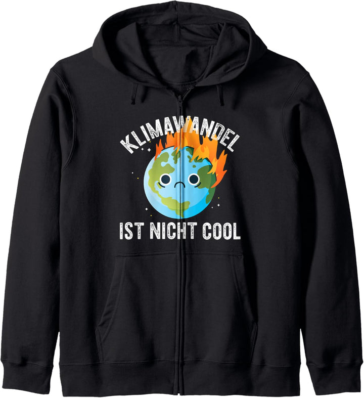 KLIMAWANDEL IST NICHT COOL Deutsche Traurige Erde auf Feuer Meme Kapuzenjacke