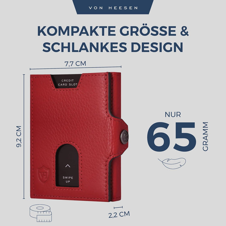 VON HEESEN Slim Wallet mit Münzfach &amp; RFID Schutz - Leder Geldbörse Herren klein - Mini Geldbeutel D