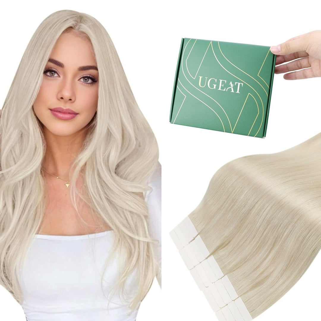 Ugeat Tape Extensions Echthaar 30cm Kurz Weissblond Tape in Extensions Doppelseitig Unsichtbar Tape