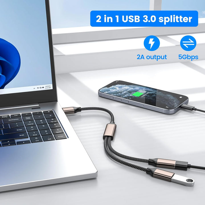 MOGOOD USB 3.0 Splitter 2 Packung, 5Gbps Typ A Stecker zu Dual Typ A Weibliche Nabe Netzkabel Verlän