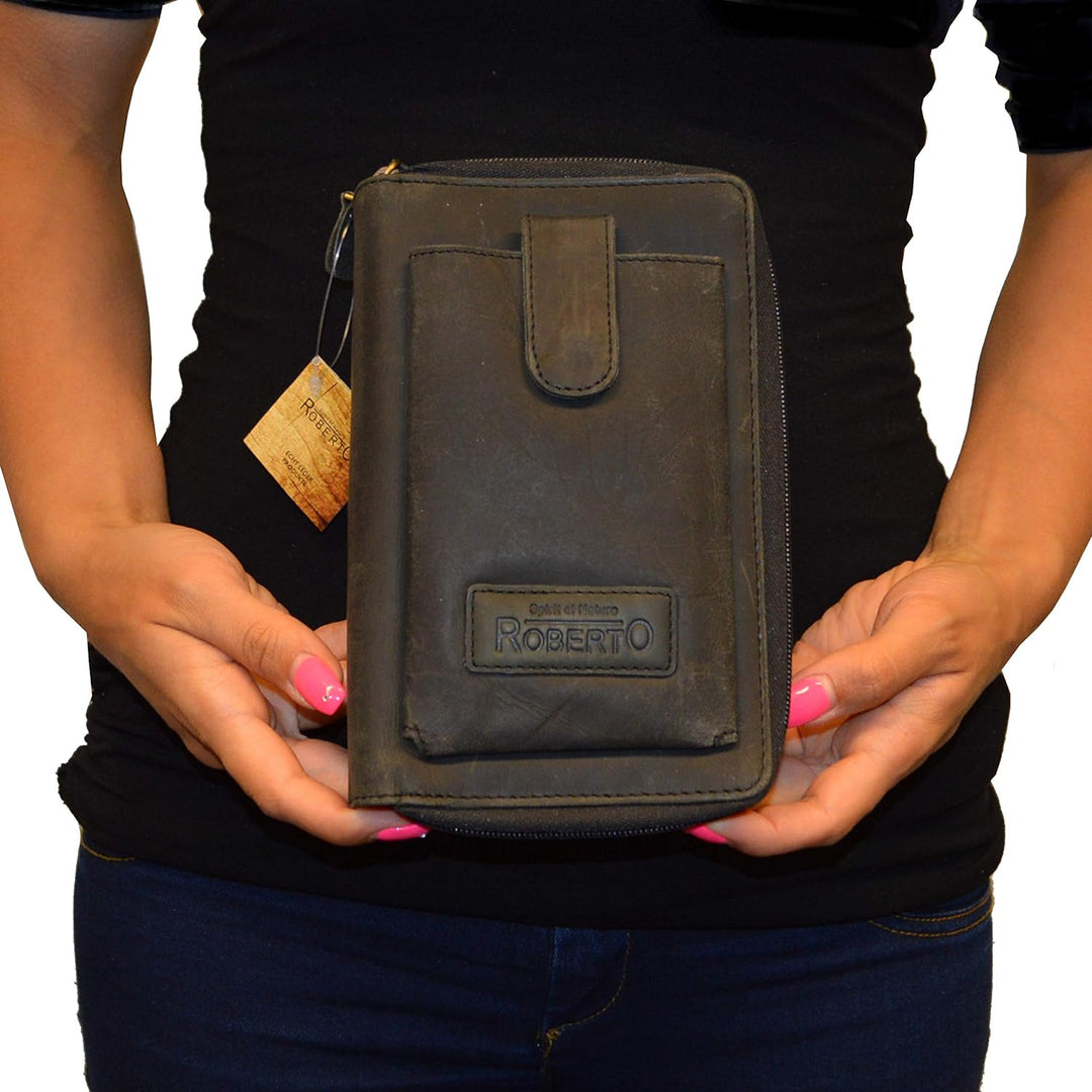 flevado Grosse Geldbörse Buisness Tasche Vintage Büffelleder Roberto Handgelenk Tasche Urlaubs Reise