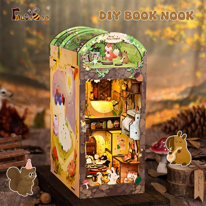 CUTEBEE Book Nook Miniatur Haus Modellierung,DIY Puppenhäuser Miniatur Haus Kit mit Dust Cover,Bookn