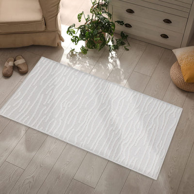 payé Teppich Wohnzimmer - Creme 100x200cm - Boho Meliert Optik - Boho Teppiche für Balkon Terrasse G