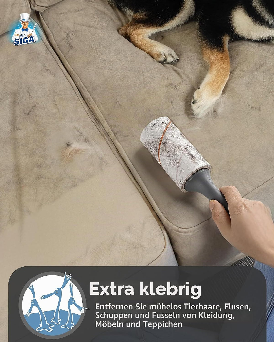 MR.SlGA Fusselrollen für Tierhaare Extra Klebrig,540 Blätter, Fusselentferner für Kleidung, Möbel, T