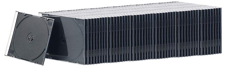 PEARL Slim Case CD Hüllen: 50er-Set Slim-CD-Hüllen transparent/schwarz (Case transparent, CDhüllen,