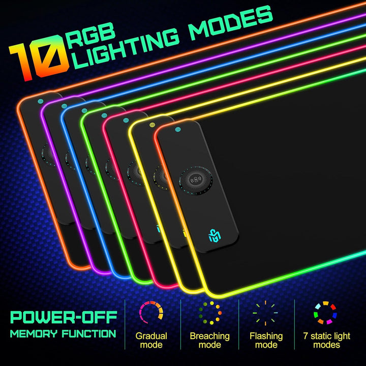RGB Gaming Mauspad 15W Qi Mousepad LED 900x400x4mm 10 Beleuchtungsmodi mit 10W Schnellladung Qi Kabe