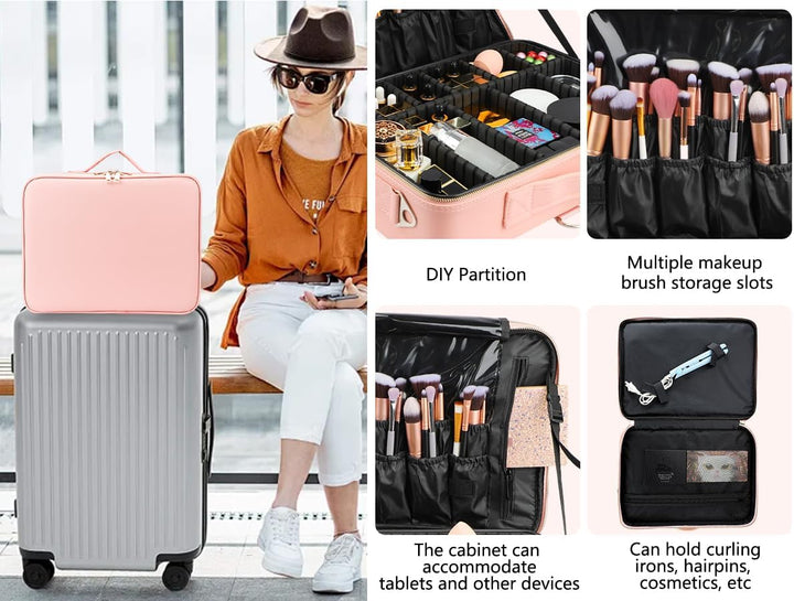 Kosmetiktasche, 3 Lagen Grosse Kapazität Professionelle PU Leder Make Up Organizer Tasche wasserdich