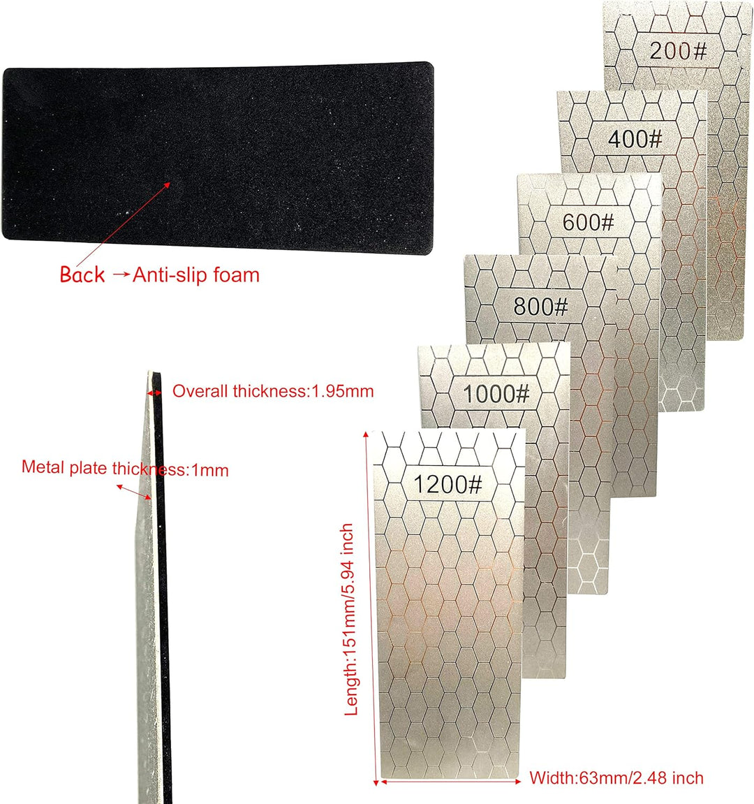 Yuejizhe 6Pcs Diamant Steinschärfer,200/400/600/800/1000/1200 Schärfstein mit extra feiner/grober Pl