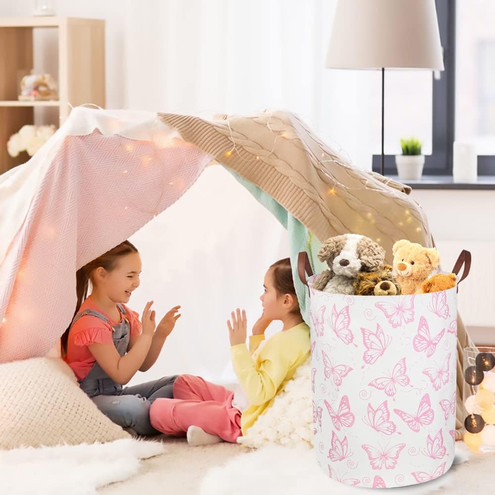 CLOCOR Rosa Wäschekorb, wasserdichter Kinderzimmer-Korb für Baby-Mädchen, faltbare Aufbewahrungskörb