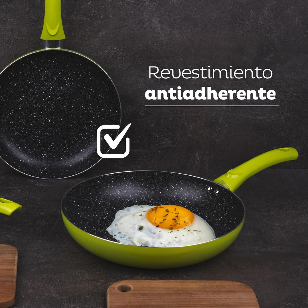 San Ignacio Set mit 3 Pfannen (20 + 24 + 28 cm) aus gepresstem Aluminium, grün mit 3 Stück, Küchenut