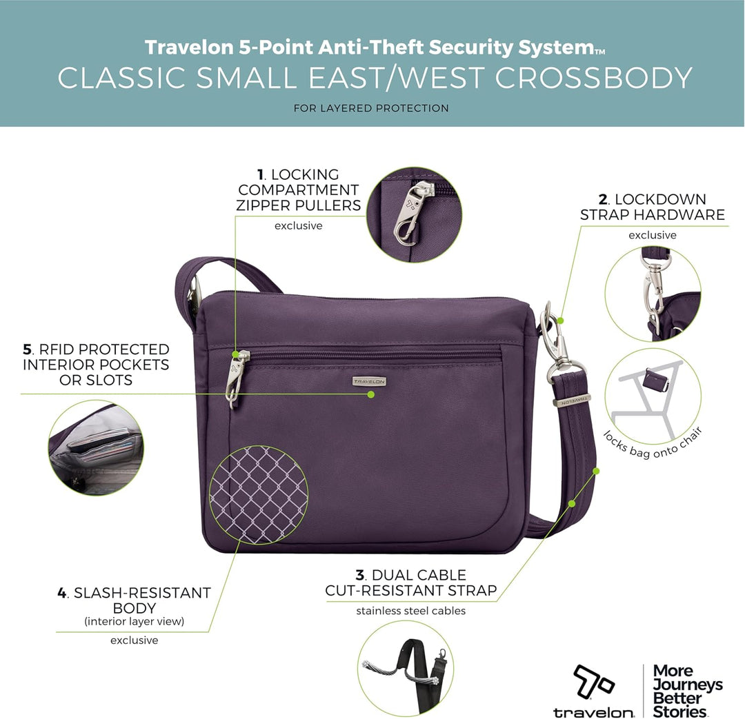 Travelon Damen Anti-theft Classic Small E/W Crossbody Bag Umhängetasche Einheitsgrösse Violett, Einh