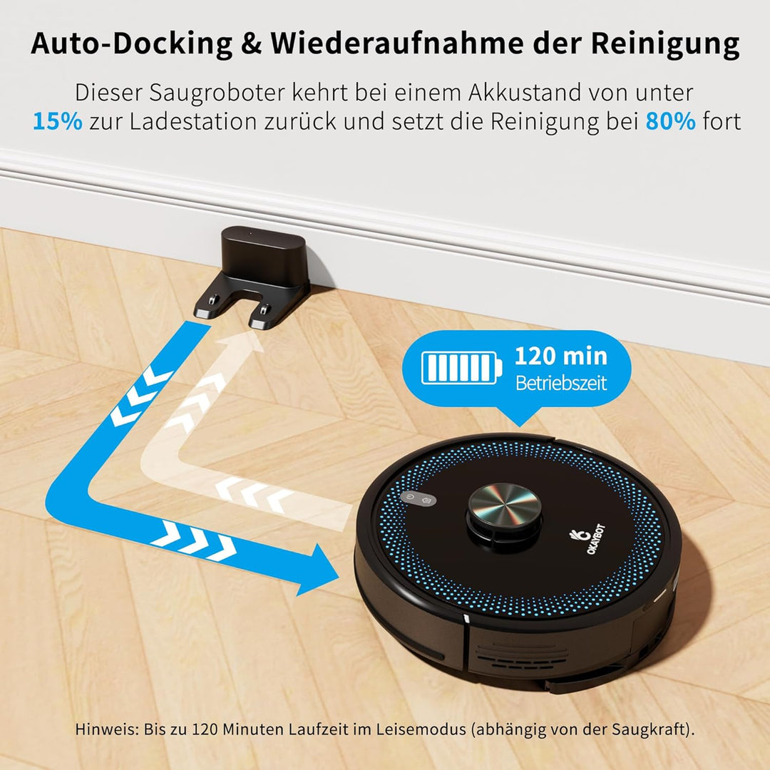 V1 Saugroboter mit Wischfunktion 4000Pa, Staubsauger Roboter 3 in 1 mit LiDAR Navigation, 120Min Lau