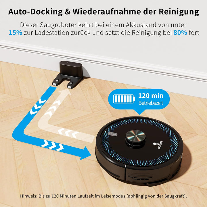 V1 Saugroboter mit Wischfunktion 4000Pa, Staubsauger Roboter 3 in 1 mit LiDAR Navigation, 120Min Lau