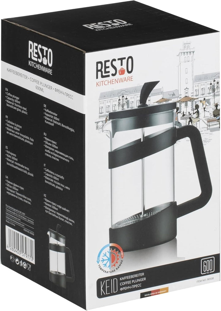 RESTO 90509 French Press - der stilvolle, elegante Tee - und Kaffeebereiter aus hitzebeständigem Bor