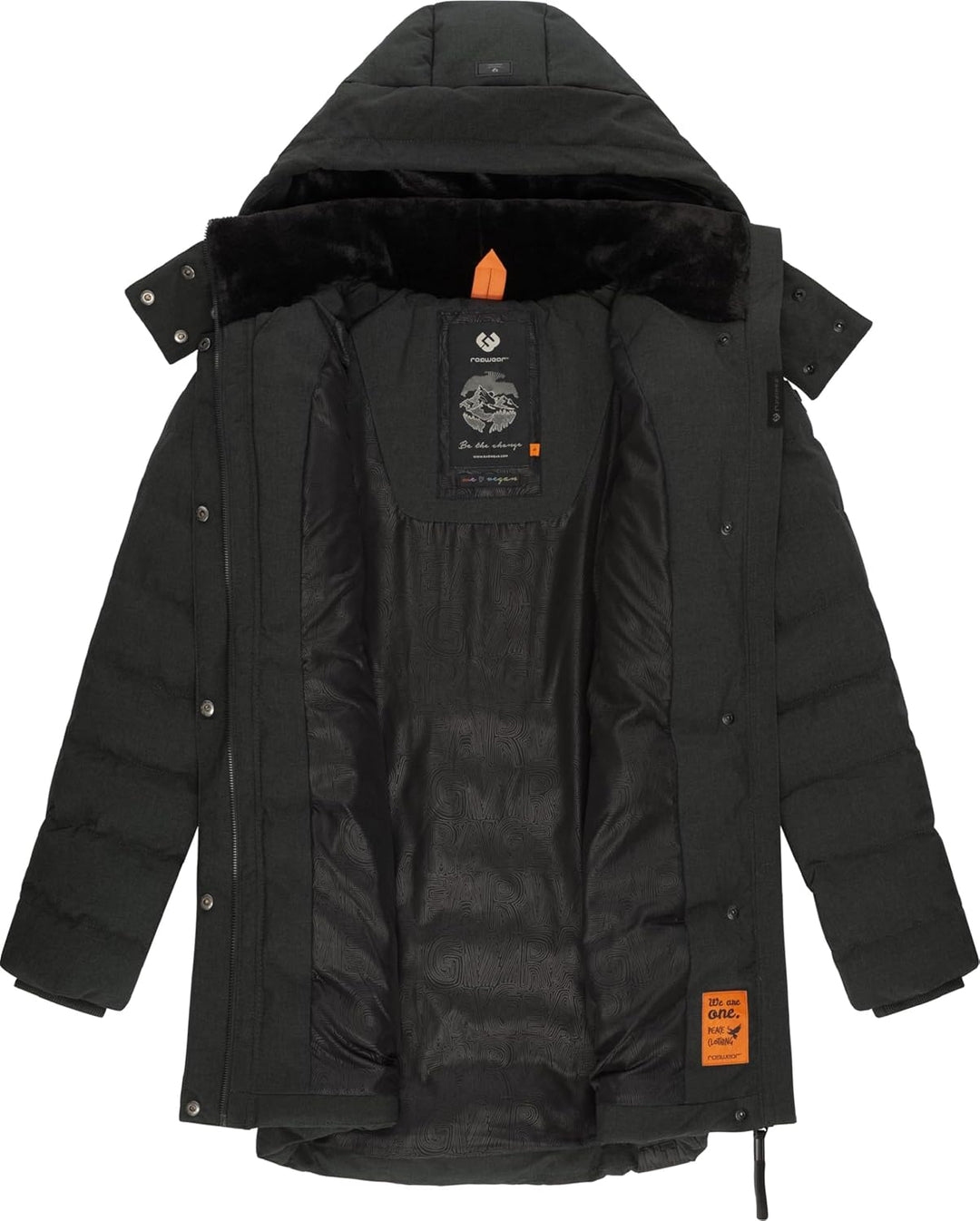 Ragwear Damen Wintermantel Warmer wasserdichter Steppmantel lang mit Kapuze Ashanta Block XS-6XL L D