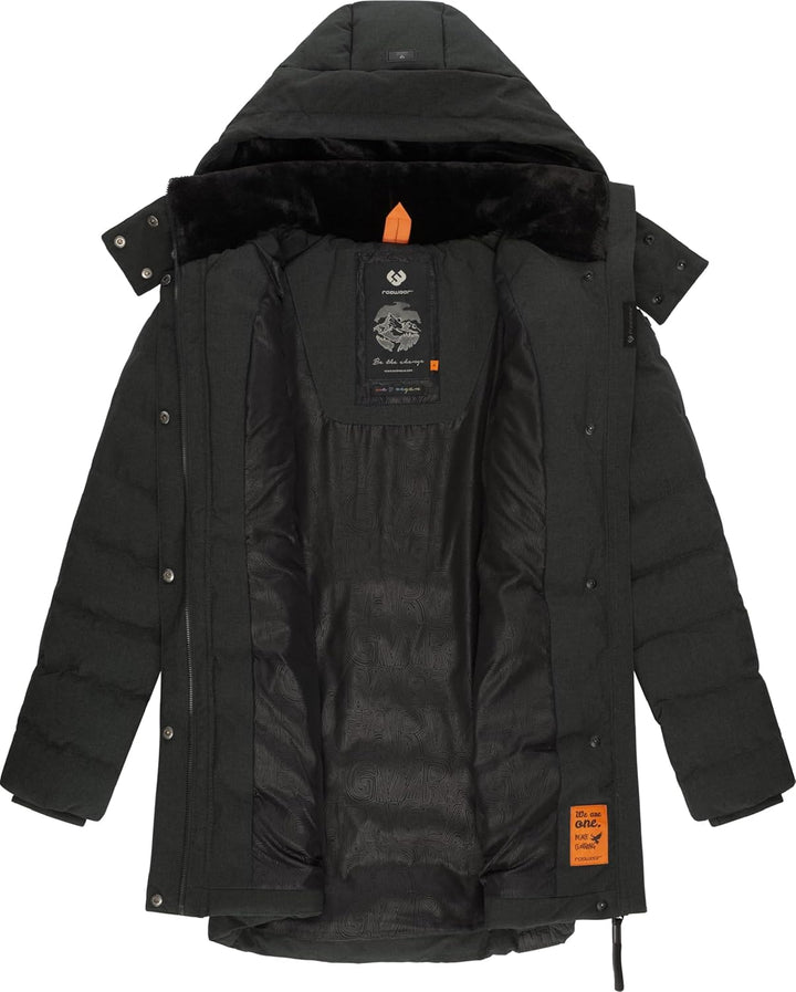 Ragwear Damen Wintermantel Warmer wasserdichter Steppmantel lang mit Kapuze Ashanta Block XS-6XL L D