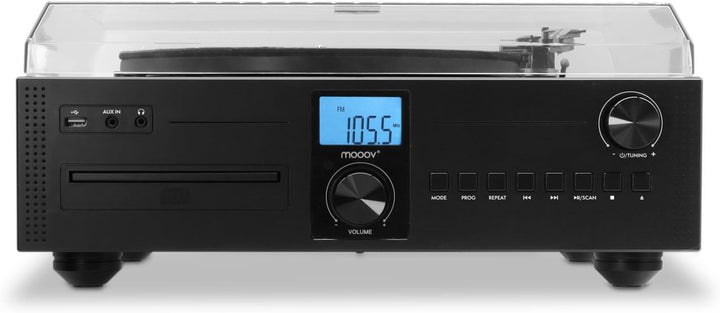 Mooov 477365 HiFi-Mikrosystem mit Radio, CD-Player und Vinyl-Plattenspieler mit 33, 45, 78 U/min, Bl